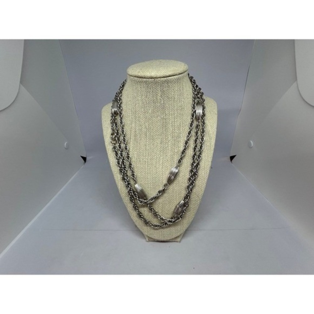 Vintage Silvertone Mesh Rope with Accents Necklace